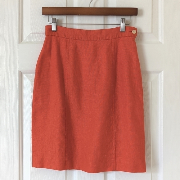Express Tailleur Dresses & Skirts - Express Tailleur 90's Vintage Linen High Waisted Mini Pencil Skirt Orange 7/8